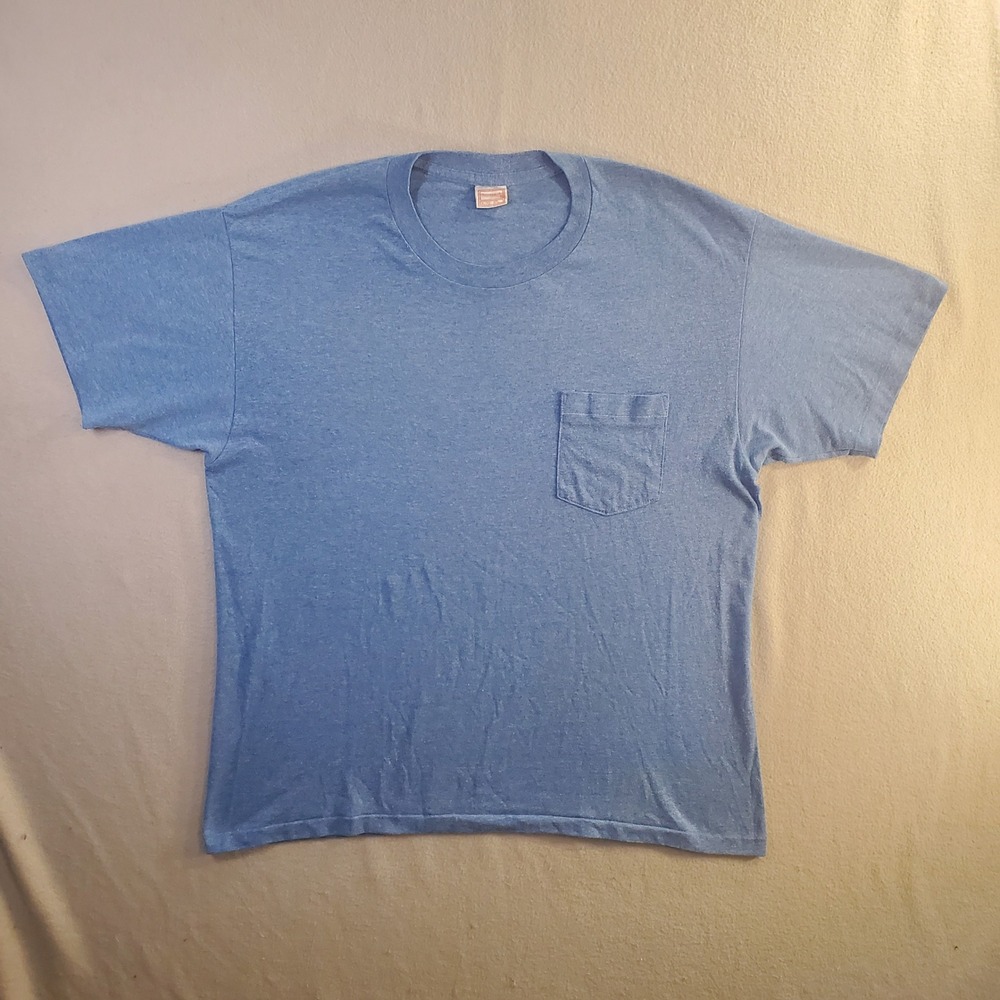 Vintage Stanfield's 80s Mens XL Blue Heather Pocket T-Shirt Single Stitch Canada